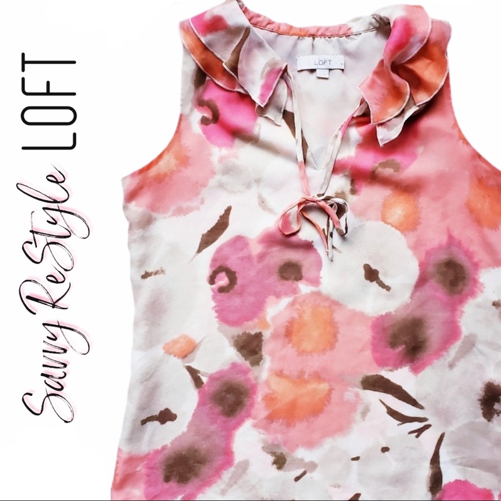 Loft | Sleeveless Ruffle Neckline Top Size Med